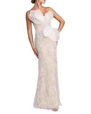 Mac Duggal Sequin Organza Strapless Bow Detail Column Gown - White