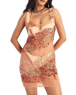 Nasty Gal Beaded Sheer Mini Beach Dress - Orange