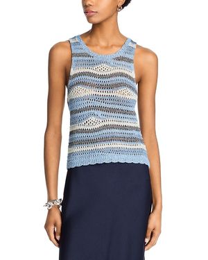 Steve Madden Hannah Striped Crochet Sleeveless Sweater - Blue