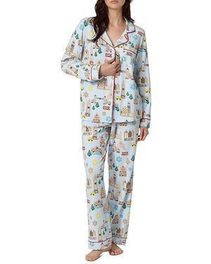 Bedhead Santa's Night Out Cotton Stretch Knit Pajama Set - Blue