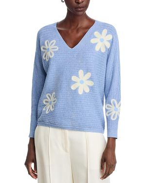 Sioni Floral Embroidered Dolman Sweater - Blue