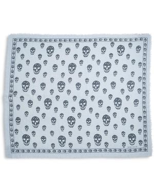 McQueen Classic Skull Wool Scarf - Blue