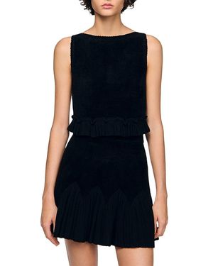 Sandro Oreon Ruffled Crop Top - Blue