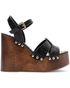 FARM Rio Embossed Wedge Sandals - Brown