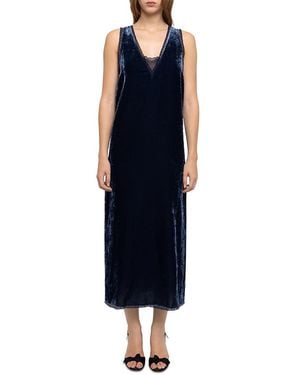Zadig & Voltaire Renzo Velvet Lace Trim Midi Dress - Blue