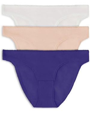 On Gossamer Cabana Cotton Blend Stretch Hip Bikinis, Set Of 3 - Blue