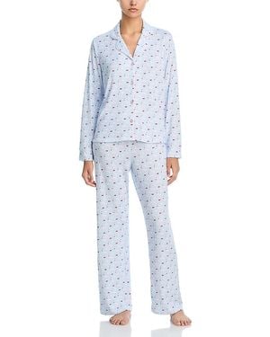Aqua Notched Collar Jersey Pajama Set - Blue