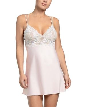 In Bloom Lace Trim Satin Chemise - White