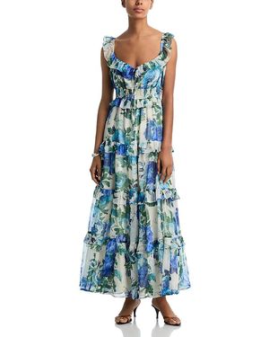 chinese dress ladies Sleeveless Sadie Maxi Dress Aqua Floral Silhouette Jacquard Blue / XXL