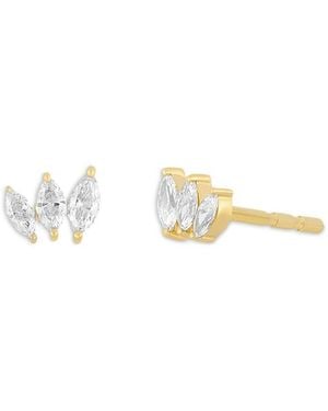 EF Collection 14K Diamond Marquis Tri Stud Earrings, 0.21 Tcw - White
