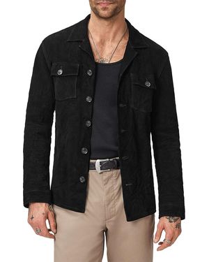 John Varvatos Jesse Leather Shirt Jacket With Buttons - Black