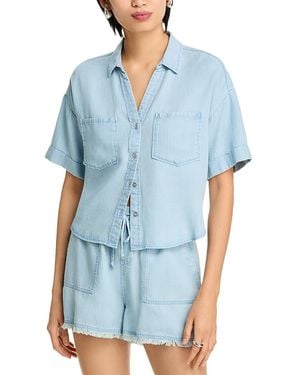 Aqua Chambray Button Front Top - Blue