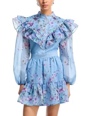 Aqua Floral Print Mini Dress - Blue