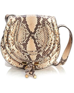 Chloé Marcie Small Embossed Leather Saddle Bag - Natural