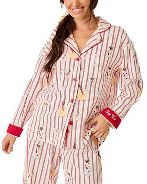 Pj Salvage Martinis & Mistletoe Cotton Notched Colllar Pajama Set - Red