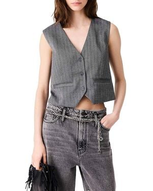 Maje Livalus Rhinestone Pinstriped Vest - Gray