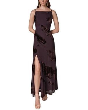 Donna Karan Sleeveless Boat Neck Velvet Burnout Gown - Purple
