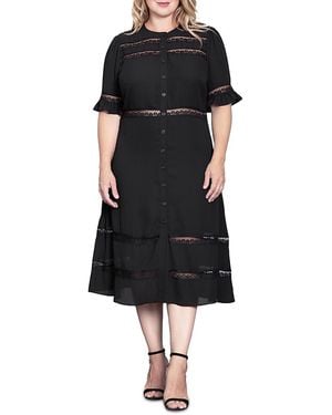 Standards & Practices Button Front Midi Dress - Black