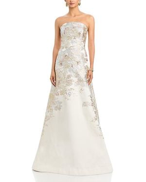 Teri Jon Strapless Metallic Jacquard Gown - White