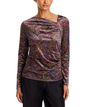 Johnny Was Stretch Velvet Asymmetric Top - Purple