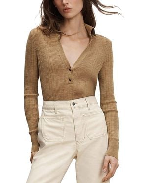 Veronica Beard Rouni Merino Wool V Neck Sweater - Natural