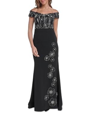Eliza J Embroidered Off-The-Shoulder Gown - Black