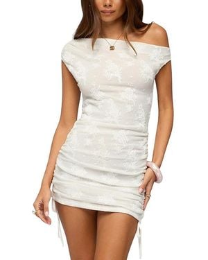 Edikted Sheer Lace Drawstring Mini Dress - White