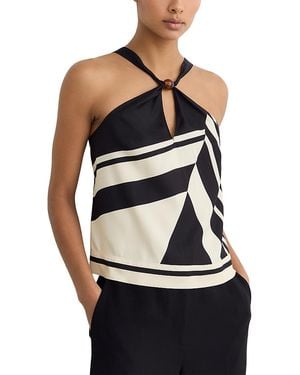 Reiss Printed Scarf Tie Top - Black