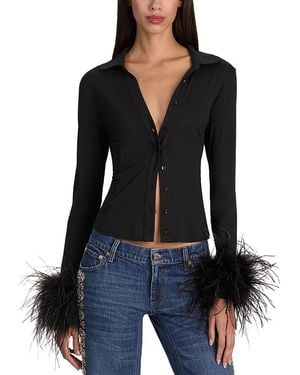 Alice + Olivia Freya Fitted Feather Cuff Shirt - Black