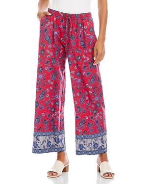 Karen Kane Drawstring Border Print Cropped Pants - Red