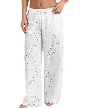 L'Agence Geraldine Monstera Eyelet Cover-Up Pants - White