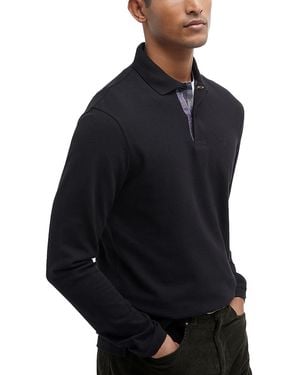 Barbour Essential Cotton Plaid Placket Polo Shirt - Black