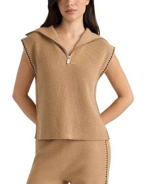 HUNTER Embroidery Stitch Half Zip Sweater - Brown