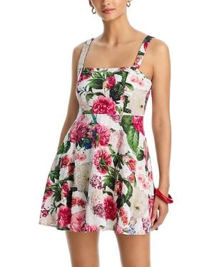 Aqua Floral Eyelet Mini Dress - Red