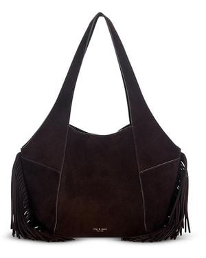 Rag & Bone Brayton Medium Fringed Suede Hobo Bag - Black