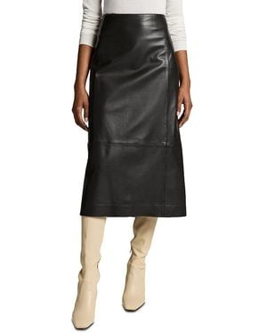 Vince Mid Rise Leather Midi Skirt - Black
