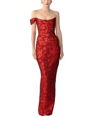 SAU LEE Jackson Jacquard Gown - Red