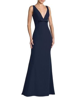 Mac Duggal Crepe V-Neck Mermaid Gown With Bow - Blue