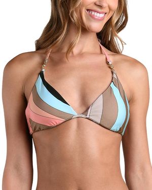 L'Agence Abstract Swirl Annabelle Halter Bikini Top - Green