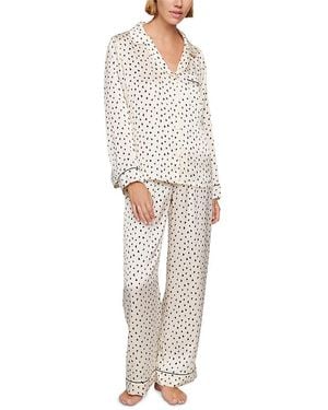 Eberjey Inez Printed Washable Silk Long Pyjama Set - White