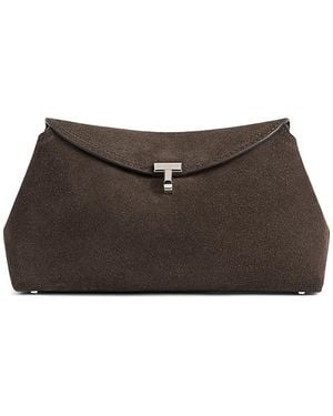 TOTEME T-Lock Suede Convertible Clutch - Brown