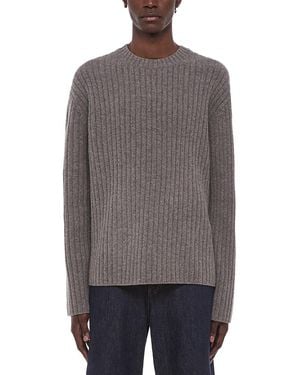 Helmut Lang Ribbed Crewneck Rustic Wool Sweater - Gray