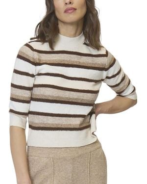 Central Park West Ash Striped Half Sleeve Crew Sweater - Gray
