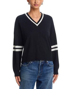 Aqua Striped V Neck Sweater - Blue