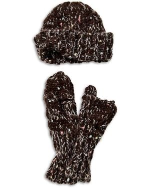 Free People Speckled Knit Cap & Gloves Set - Black