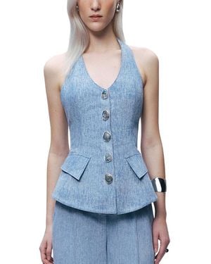 Nocturne Embellished Halter Neck Bustier Top - Blue