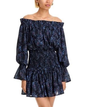 Aqua Off The Shoulder Smocked Mini Dress - Blue