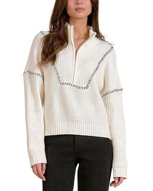 Elan Contrast Stitch Quarter Zip Sweater - White