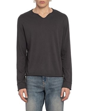 Zadig & Voltaire Monastir Long Sleeve Split Collar Tee - Gray
