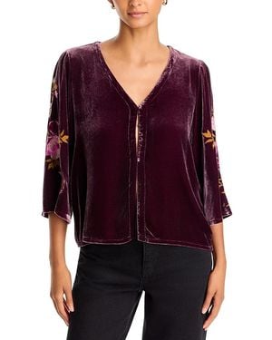 Johnny Was Velvet Embroidered Sleeve Top - Purple